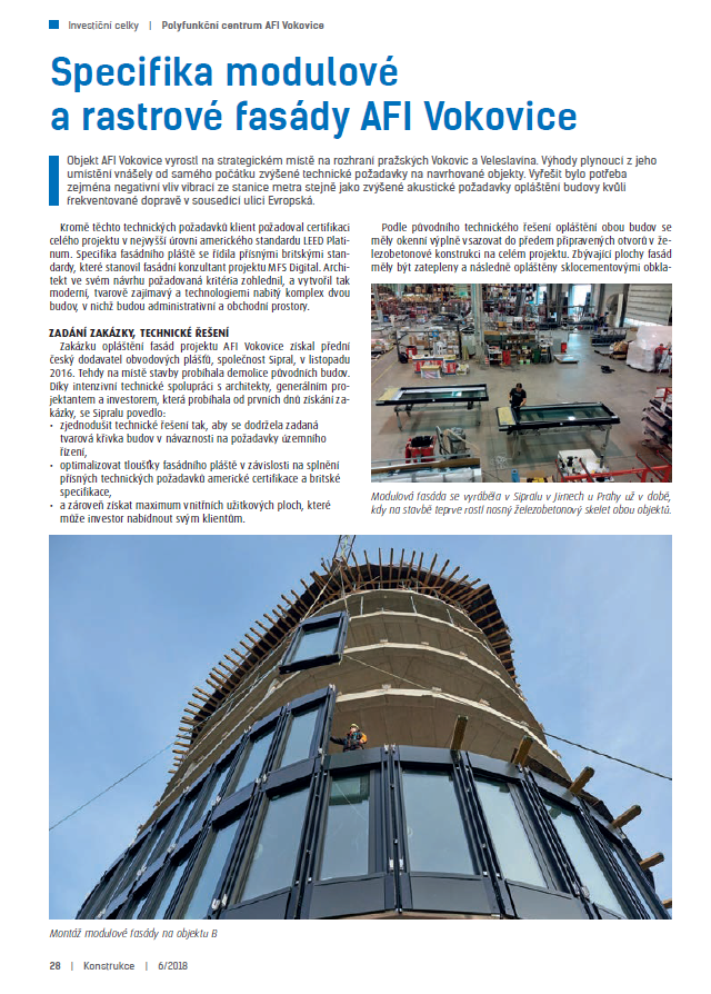 Les spécificités de la façade AFI Vokovice dans le magazine Construction